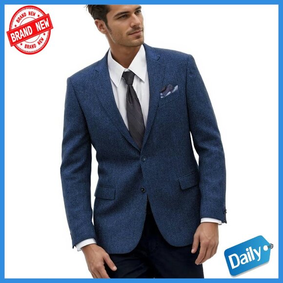 Slim Fit Tweed Blazer Herringbone Sport Coat Business Wedding Prom